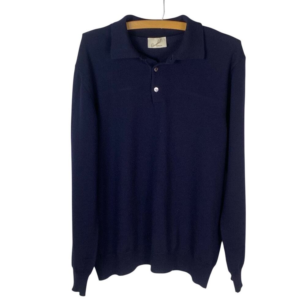 Campobello Beauley Navy Merino Wool Sweater Polo Mens XL Classic Knit